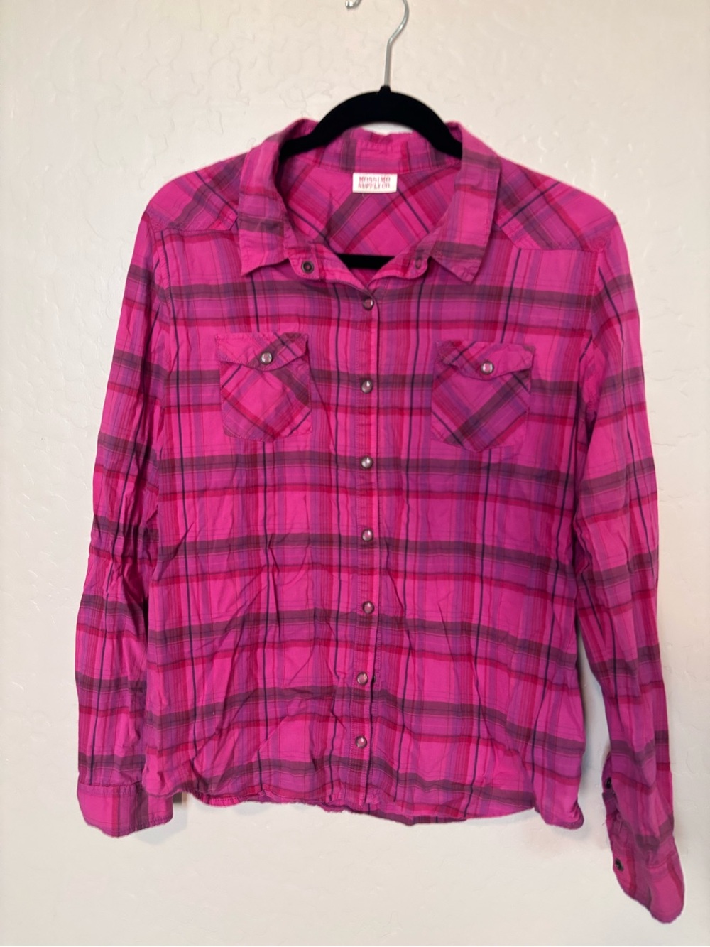 Mossimo Supply Co Pink Plaid Long Sleeve Button Front Shirt Small